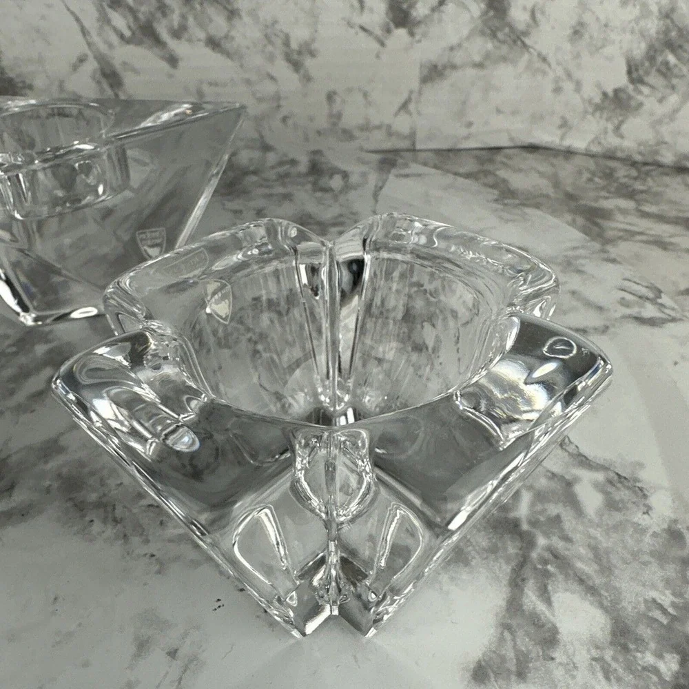 Orrefors Sweden Heavy Crystal Tea Light‎ Votive Holder Set of 3 Geometric